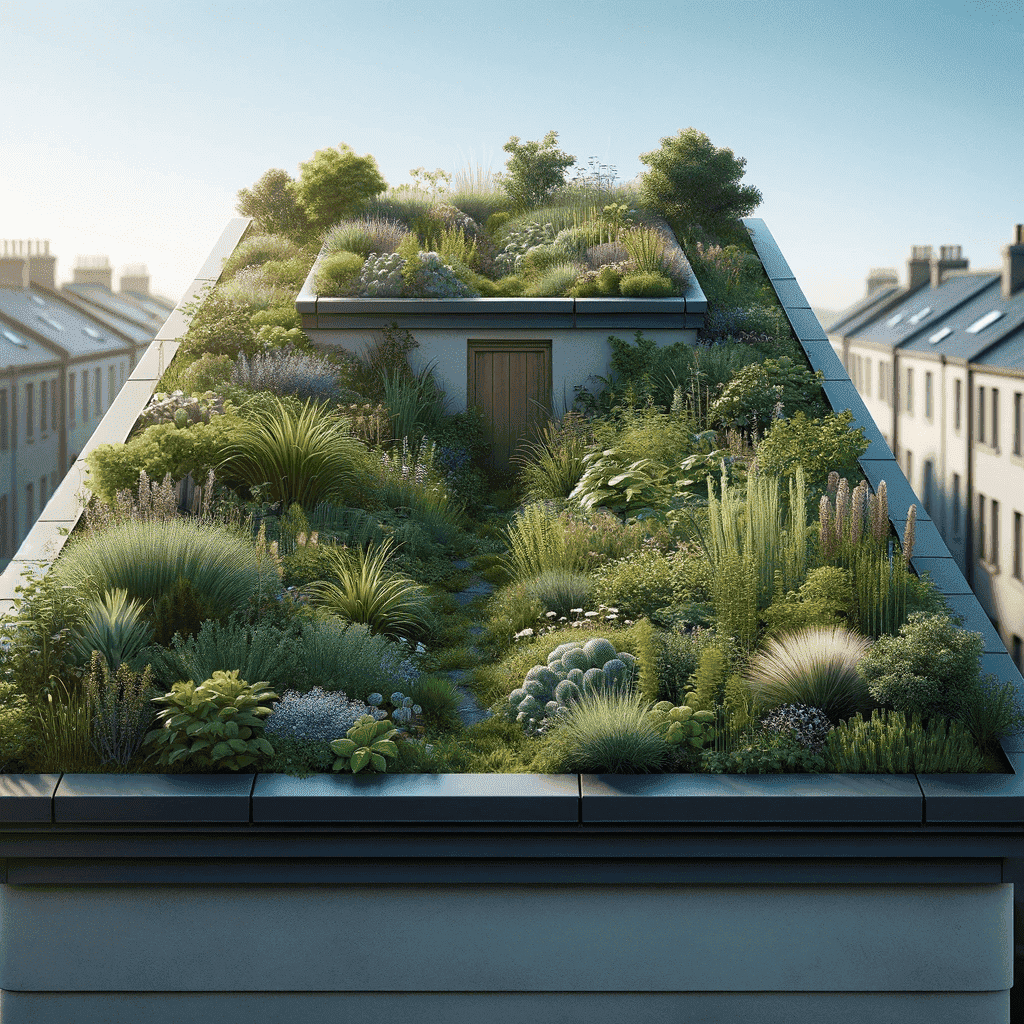 Kleiner Dachgarten auf einem Hausdach